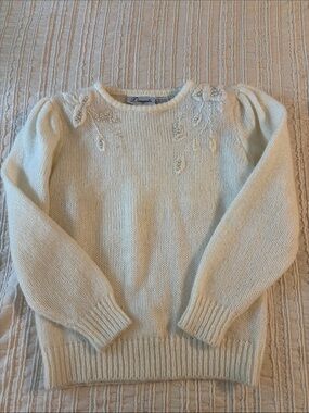 Donagain Cream Beaded Crewneck Sweater